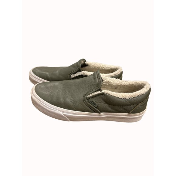 Vans men’s 7.5 or womens 9 green leather fur lined low top shoes slip  SKU 6269 main image 11